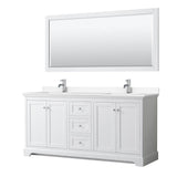 Wyndham Collection - Avery 72 Inch Double Bathroom Vanity in White, White Cultured Marble Countertop, Undermount Square Sinks, 70 Inch Mirror