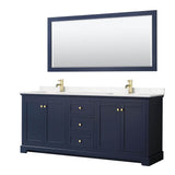 Wyndham Collection - Avery 80 Inch Double Bathroom Vanity in Dark Blue, Carrara Cultured Marble Countertop, Undermount Square Sinks, 70 Inch Mirror