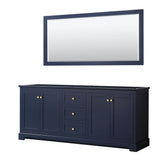 Wyndham Collection - Avery 80 Inch Double Bathroom Vanity in Dark Blue, No Countertop, No Sinks, and 70 Inch Mirror - Dark Blue