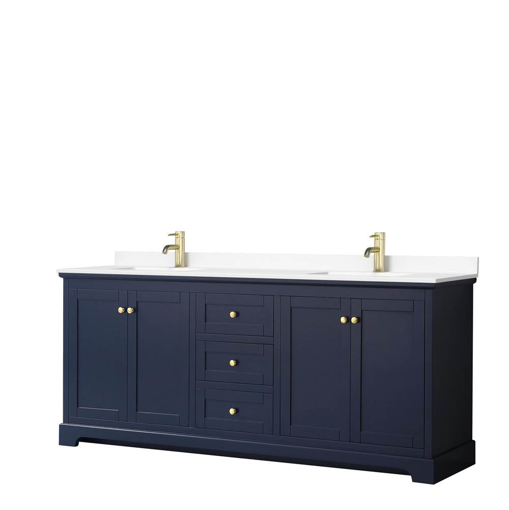 Wyndham Collection - Avery 80 Inch Double Bathroom Vanity in Dark Blue, White Cultured Marble Countertop, Undermount Square Sinks, No Mirror