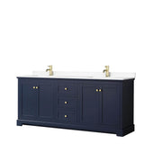 Wyndham Collection - Avery 80 Inch Double Bathroom Vanity in Dark Blue, White Cultured Marble Countertop, Undermount Square Sinks, No Mirror