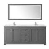 Avery 80 Inch Double Bathroom Vanity in Dark Gray, Carrara Cultured Marble Countertop, Undermount Square Sinks, 70 Inch Mirror
