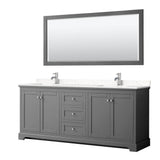 Wyndham Collection - Avery 80 Inch Double Bathroom Vanity in Dark Gray, Carrara Cultured Marble Countertop, Undermount Square Sinks, 70 Inch Mirror