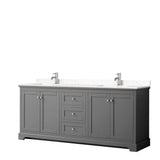 Wyndham Collection - Avery 80 Inch Double Bathroom Vanity in Dark Gray, Carrara Cultured Marble Countertop, Undermount Square Sinks, No Mirror