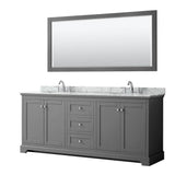 Wyndham Collection - Avery 80 Inch Double Bathroom Vanity in Dark Gray, White Carrara Marble Countertop, Undermount Oval Sinks, and 70 Inch Mirror - Dark Gray