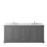 Avery 80 Inch Double Bathroom Vanity in Dark Blue, White Carrara Marble Countertop, Undermount Oval Sinks, and No Mirror