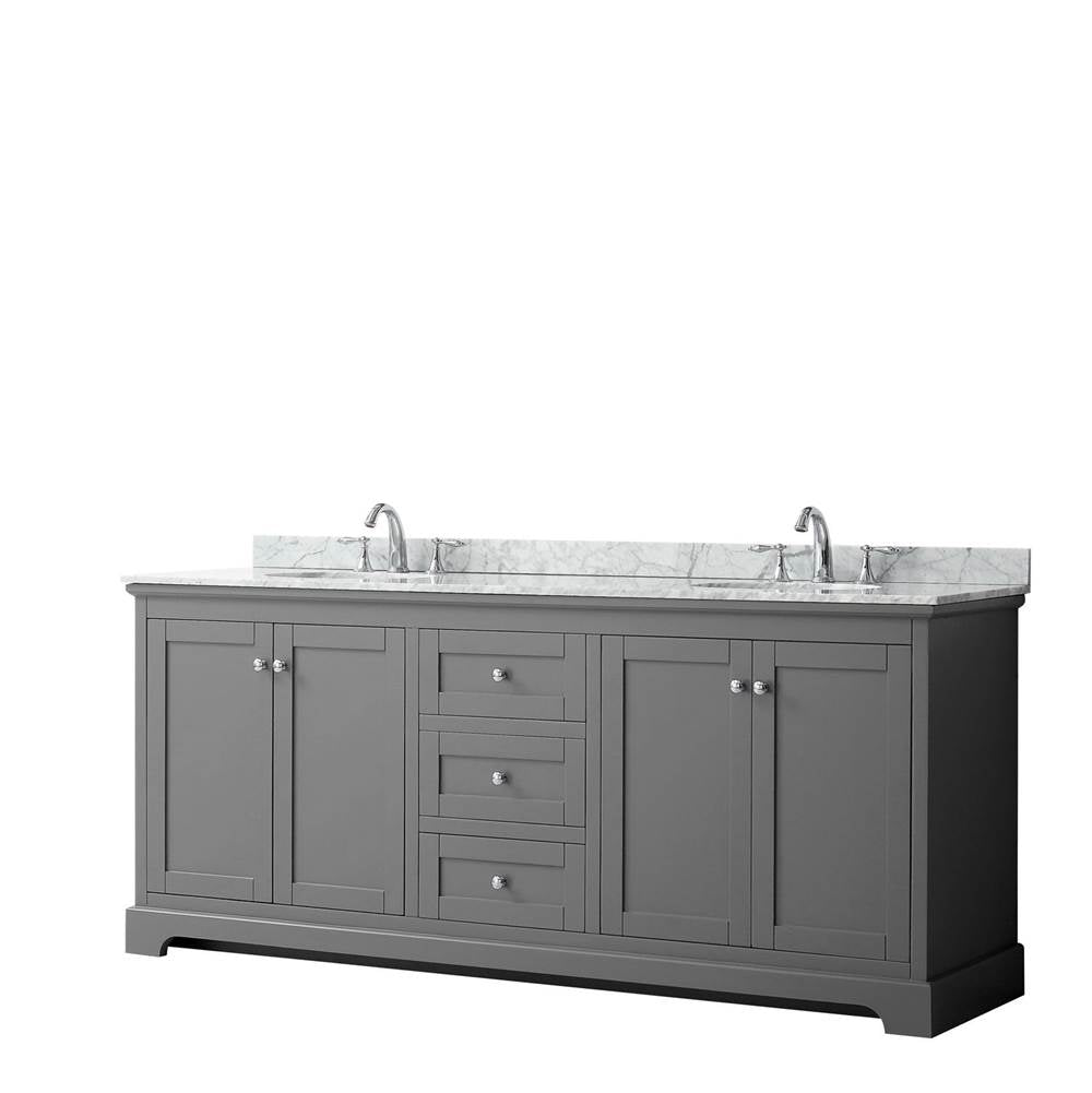 Wyndham Collection - Avery 80 Inch Double Bathroom Vanity in Dark Gray, White Carrara Marble Countertop, Undermount Oval Sinks, and No Mirror - Dark Gray