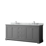 Wyndham Collection - Avery 80 Inch Double Bathroom Vanity in Dark Gray, White Carrara Marble Countertop, Undermount Oval Sinks, and No Mirror - Dark Gray