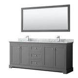 Wyndham Collection - Avery 80 Inch Double Bathroom Vanity in Dark Gray, White Carrara Marble Countertop, Undermount Square Sinks, and 70 Inch Mirror - Dark Gray