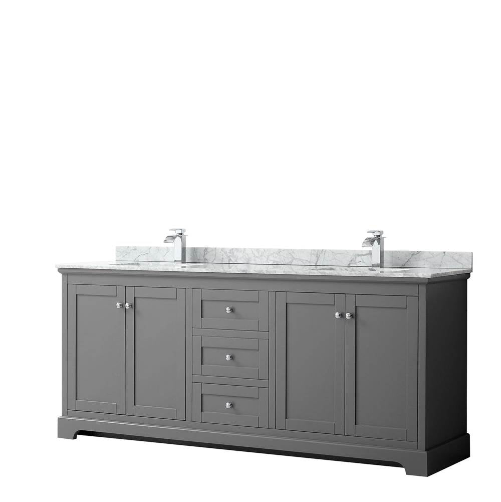 Wyndham Collection - Avery 80 Inch Double Bathroom Vanity in Dark Gray, White Carrara Marble Countertop, Undermount Square Sinks, and No Mirror - Dark Gray