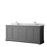 Wyndham Collection - Avery 80 Inch Double Bathroom Vanity in Dark Gray, White Carrara Marble Countertop, Undermount Square Sinks, and No Mirror - Dark Gray