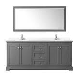 Avery 80 Inch Double Bathroom Vanity in Dark Gray, White Cultured Marble Countertop, Undermount Square Sinks, No Mirror