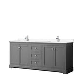 Wyndham Collection - Avery 80 Inch Double Bathroom Vanity in Dark Gray, White Cultured Marble Countertop, Undermount Square Sinks, No Mirror
