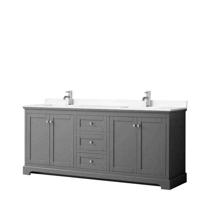 Wyndham Collection - Avery 80 Inch Double Bathroom Vanity in Dark Gray, White Cultured Marble Countertop, Undermount Square Sinks, No Mirror