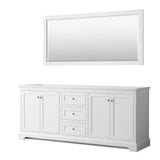 Wyndham Collection - Avery 80 Inch Double Bathroom Vanity in White, No Countertop, No Sinks, 70 Inch Mirror, Brushed Gold Trim
