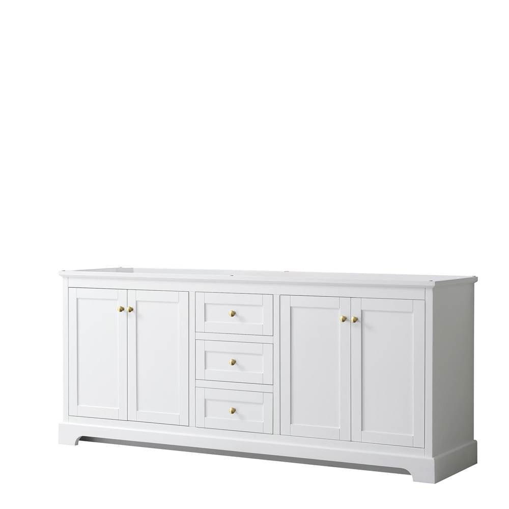 Wyndham Collection - Avery 80 Inch Double Bathroom Vanity in White, No Countertop, No Sinks, Brushed Gold Trim