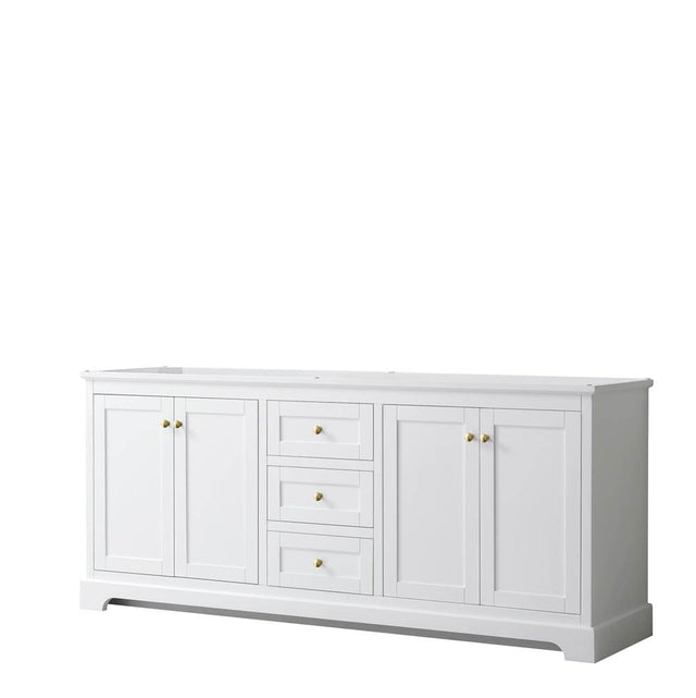 Wyndham Collection - Avery 80 Inch Double Bathroom Vanity in White, No Countertop, No Sinks, Brushed Gold Trim