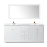 Avery 80 Inch Double Bathroom Vanity in White, White Cultured Marble Countertop, Undermount Square Sinks, Brushed Gold Trim