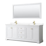 Wyndham Collection - Avery 80 Inch Double Bathroom Vanity in White, White Cultured Marble Countertop, Undermount Square Sinks, 70 Inch Mirror, Brushed Gold Trim