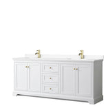 Wyndham Collection - Avery 80 Inch Double Bathroom Vanity in White, White Cultured Marble Countertop, Undermount Square Sinks, Brushed Gold Trim