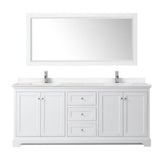Avery 80 Inch Double Bathroom Vanity in White, Carrara Cultured Marble Countertop, Undermount Square Sinks, No Mirror