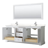 Avery 80 Inch Double Bathroom Vanity in White, Carrara Cultured Marble Countertop, Undermount Square Sinks, 70 Inch Mirror