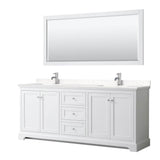 Wyndham Collection - Avery 80 Inch Double Bathroom Vanity in White, Carrara Cultured Marble Countertop, Undermount Square Sinks, 70 Inch Mirror
