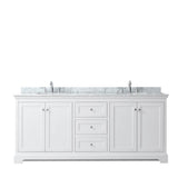 Avery 80 Inch Double Bathroom Vanity in Dark Blue, White Carrara Marble Countertop, Undermount Oval Sinks, and No Mirror