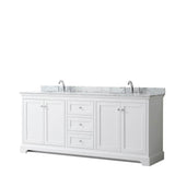 Wyndham Collection - Avery 80 Inch Double Bathroom Vanity in White, White Carrara Marble Countertop, Undermount Oval Sinks, and No Mirror - White