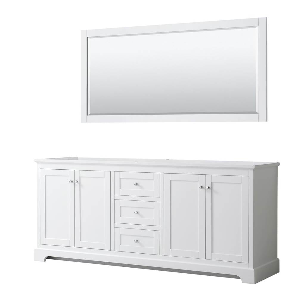 Wyndham Collection - Avery 80 Inch Double Bathroom Vanity in White, No Countertop, No Sinks, and 70 Inch Mirror - White