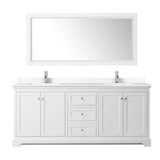 Avery 80 Inch Double Bathroom Vanity in White, White Cultured Marble Countertop, Undermount Square Sinks, 70 Inch Mirror