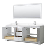 Avery 80 Inch Double Bathroom Vanity in White, White Cultured Marble Countertop, Undermount Square Sinks, No Mirror