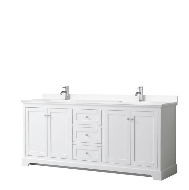 Wyndham Collection - Avery 80 Inch Double Bathroom Vanity in White, White Cultured Marble Countertop, Undermount Square Sinks, No Mirror
