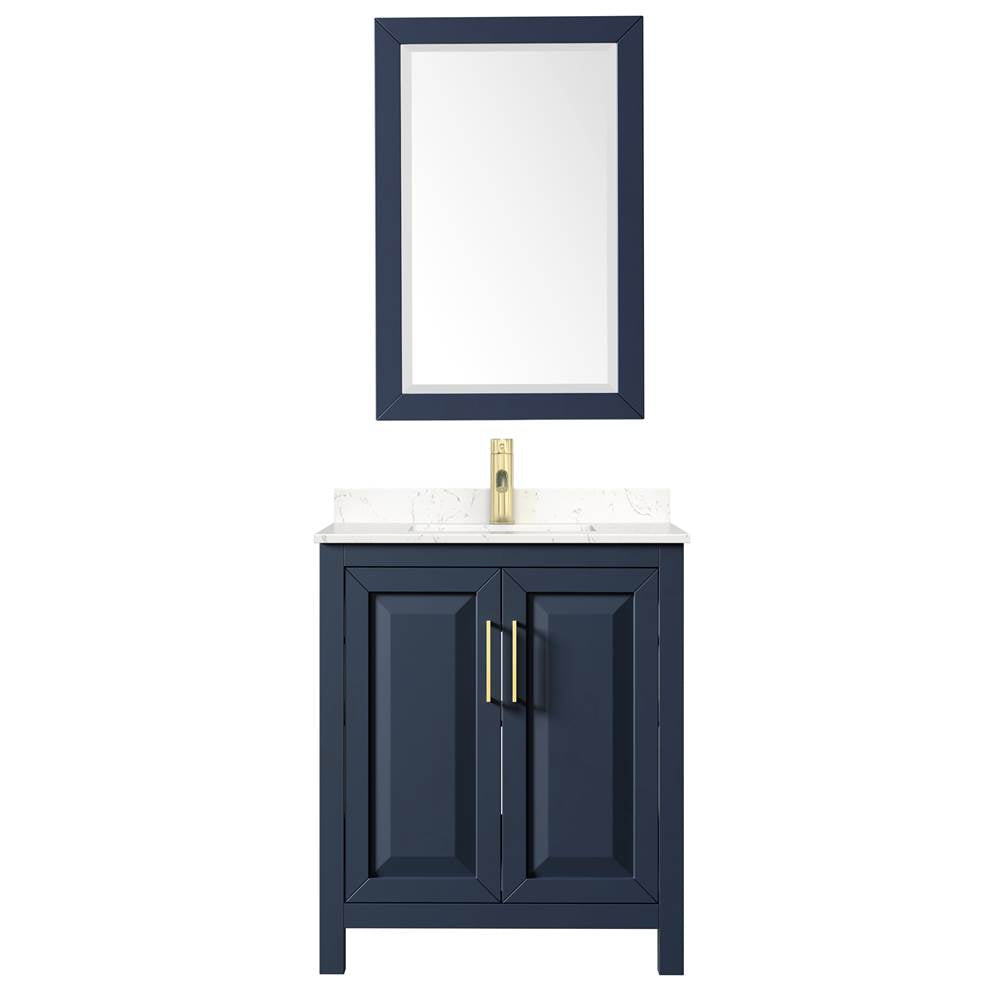 Daria 30 Inch Single Bathroom Vanity in Dark Blue, Carrara Cultured Marble Countertop, Undermount Square Sink, 24 Inch Mirror