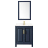 Daria 30 Inch Single Bathroom Vanity in Dark Blue, Carrara Cultured Marble Countertop, Undermount Square Sink, 24 Inch Mirror