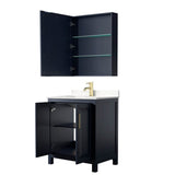 Daria 30 Inch Single Bathroom Vanity in Dark Blue, Carrara Cultured Marble Countertop, Undermount Square Sink, Medicine Cabinet