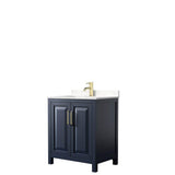 Wyndham Collection - Daria 30 Inch Single Bathroom Vanity in Dark Blue, Carrara Cultured Marble Countertop, Undermount Square Sink, No Mirror