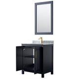 Daria 30 Inch Single Bathroom Vanity in Dark Blue, White Carrara Marble Countertop, Undermount Square Sink, 24 Inch Mirror