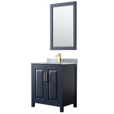 Wyndham Collection - Daria 30 Inch Single Bathroom Vanity in Dark Blue, White Carrara Marble Countertop, Undermount Square Sink, 24 Inch Mirror - Dark Blue
