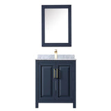 Daria 30 Inch Single Bathroom Vanity in Dark Blue, White Carrara Marble Countertop, Undermount Square Sink, Medicine Cabinet