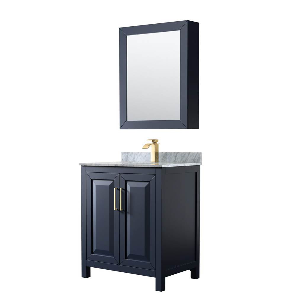 Wyndham Collection - Daria 30 Inch Single Bathroom Vanity in Dark Blue, White Carrara Marble Countertop, Undermount Square Sink, Medicine Cabinet - Dark Blue