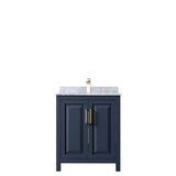 Daria 30 Inch Single Bathroom Vanity in Dark Blue, White Carrara Marble Countertop, Undermount Square Sink, No Mirror