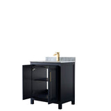 Daria 30 Inch Single Bathroom Vanity in Dark Blue, White Carrara Marble Countertop, Undermount Square Sink, No Mirror