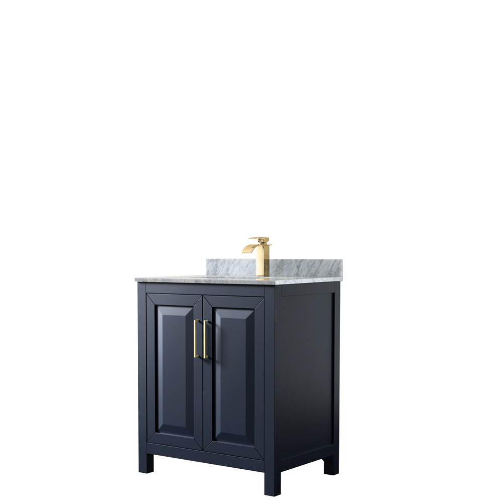 Wyndham Collection - Daria 30 Inch Single Bathroom Vanity in Dark Blue, White Carrara Marble Countertop, Undermount Square Sink, No Mirror - Dark Blue