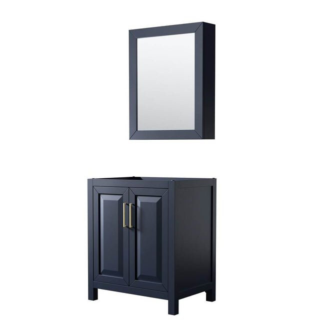 Wyndham Collection - Daria 30 Inch Single Bathroom Vanity in Dark Blue, No Countertop, No Sink, Medicine Cabinet - Dark Blue