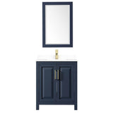 Daria 30 Inch Single Bathroom Vanity in Dark Blue, White Cultured Marble Countertop, Undermount Square Sink, 24 Inch Mirror