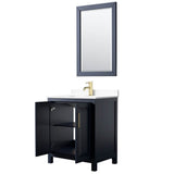 Daria 30 Inch Single Bathroom Vanity in Dark Blue, White Cultured Marble Countertop, Undermount Square Sink, 24 Inch Mirror