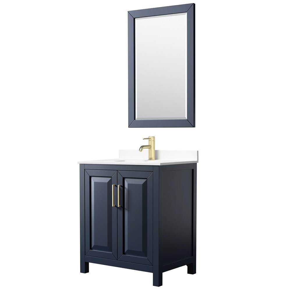 Wyndham Collection - Daria 30 Inch Single Bathroom Vanity in Dark Blue, White Cultured Marble Countertop, Undermount Square Sink, 24 Inch Mirror