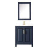 Daria 30 Inch Single Bathroom Vanity in Dark Blue, White Cultured Marble Countertop, Undermount Square Sink, Medicine Cabinet