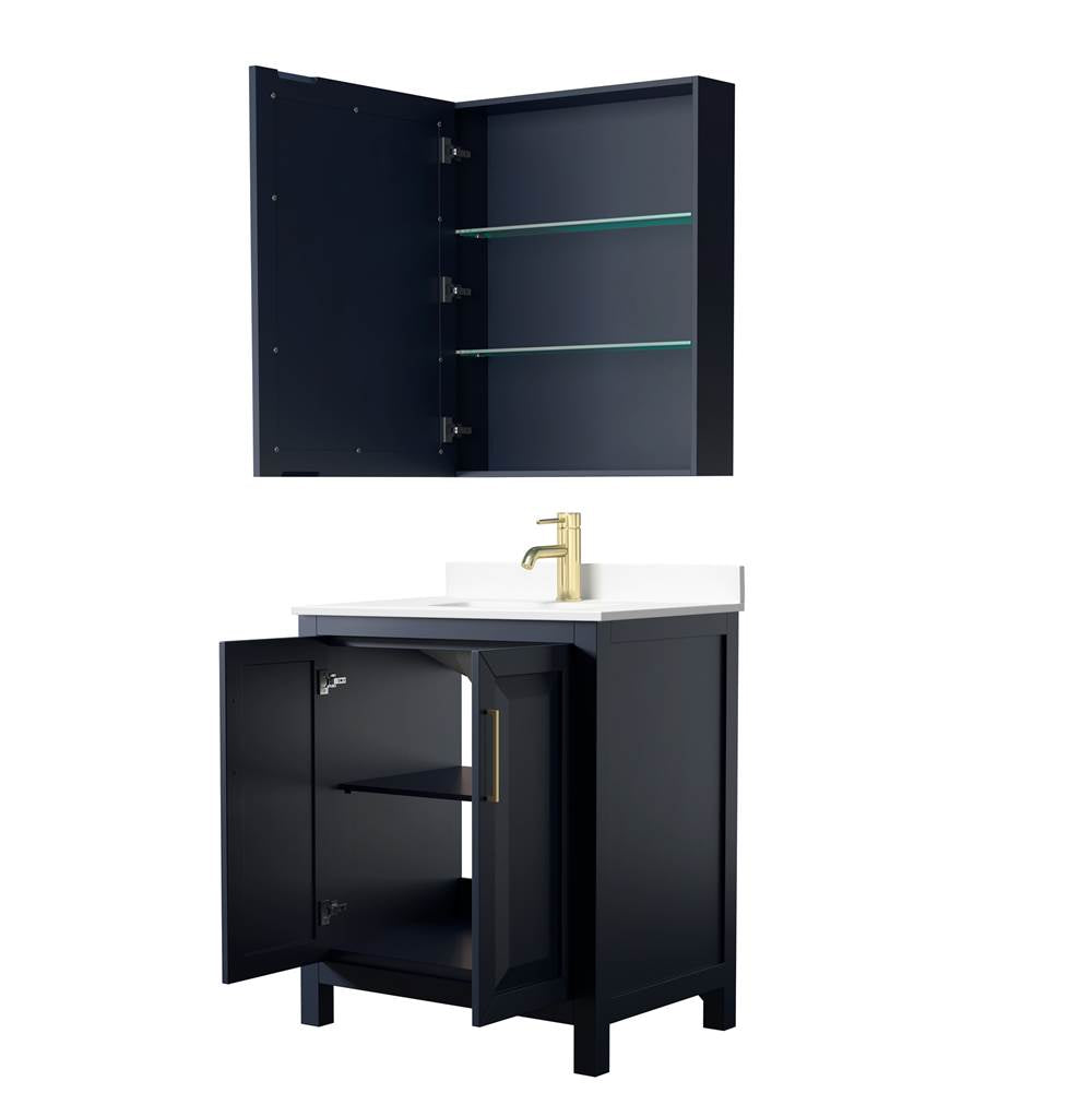Daria 30 Inch Single Bathroom Vanity in Dark Blue, White Cultured Marble Countertop, Undermount Square Sink, Medicine Cabinet
